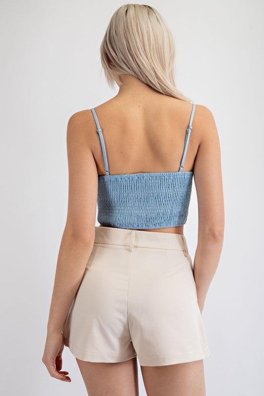 Tie front denim chambray bralette crop top - RK Collections Boutique