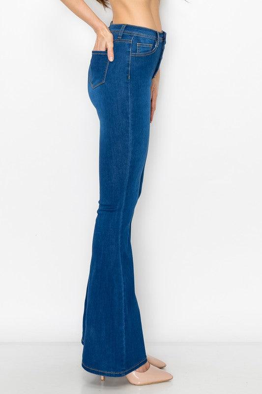 BC066 High Waist Button Flare Jeans - RK Collections Boutique