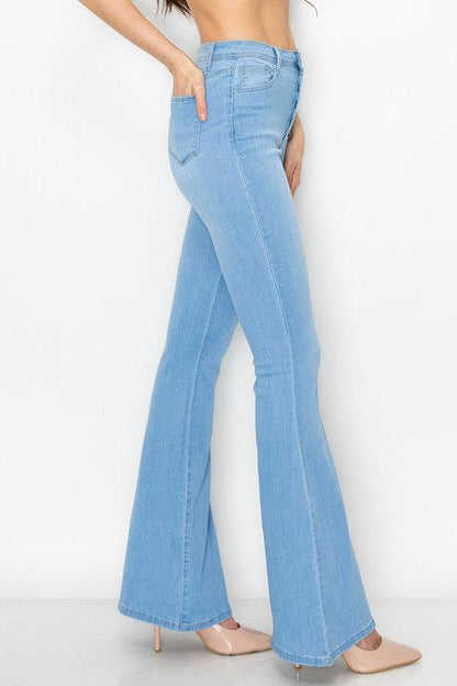 Bc-065 High Waist Button Flare Jeans - RK Collections Boutique