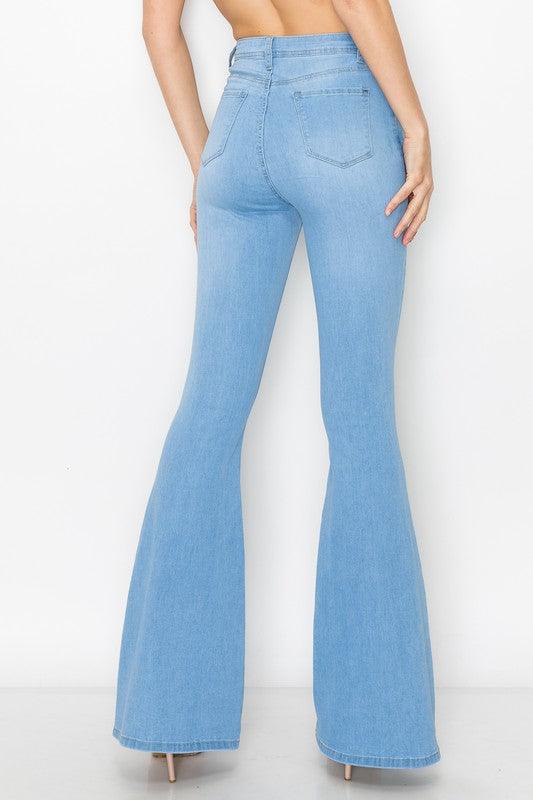 Bc-065 High Waist Button Flare Jeans - RK Collections Boutique