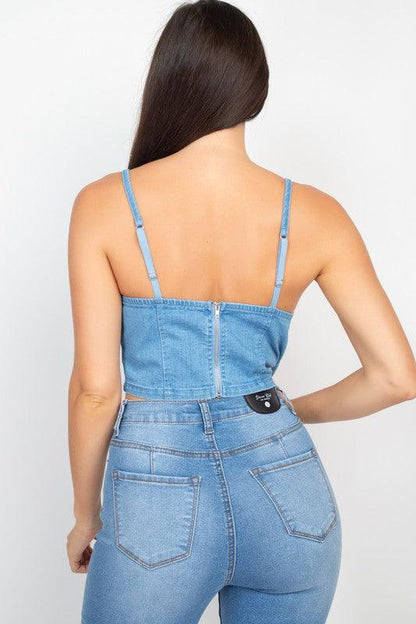 Rhinestones Back Zip Denim Top - RK Collections Boutique