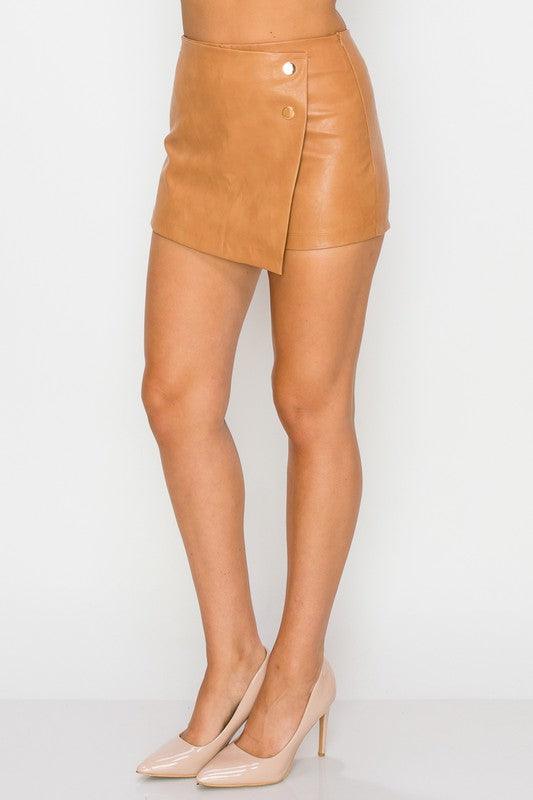 Two Button Faux Leather Mini Skort - RK Collections Boutique