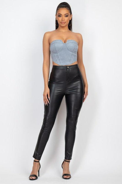 Faux Leather Buttoned Skinny Pants - RK Collections Boutique