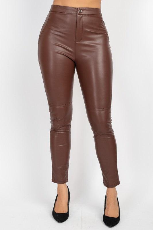 Faux Leather Buttoned Skinny Pants - RK Collections Boutique