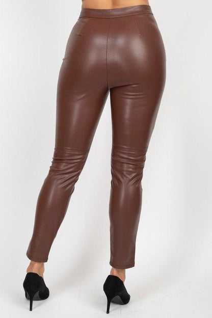 Faux Leather Buttoned Skinny Pants - RK Collections Boutique