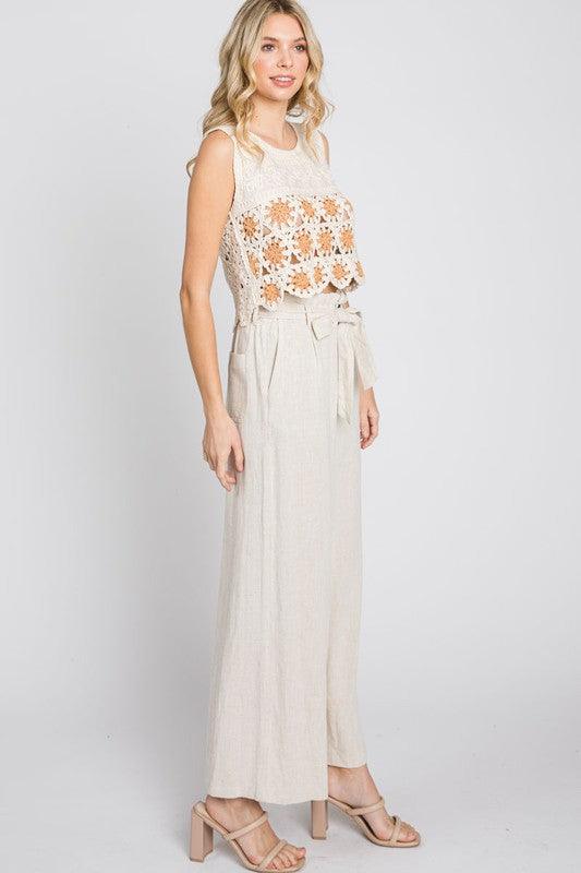 PLUS linen wide leg pants with tie - RK Collections Boutique