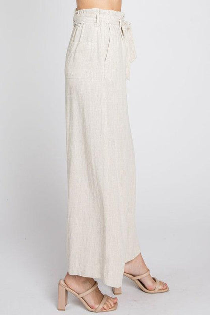 PLUS linen wide leg pants with tie - RK Collections Boutique