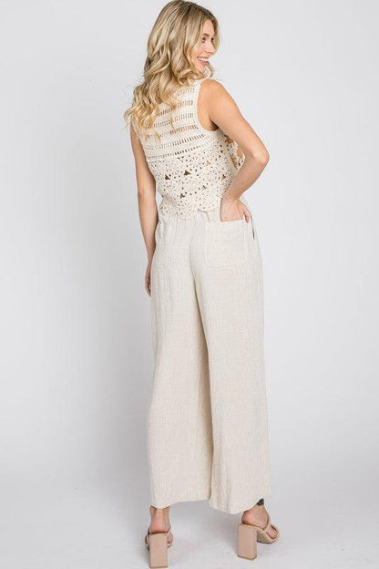 PLUS linen wide leg pants with tie - RK Collections Boutique