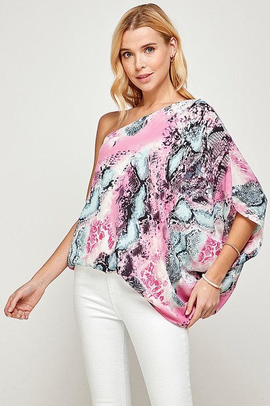 Snakeskin One Shoulder Top - RK Collections Boutique