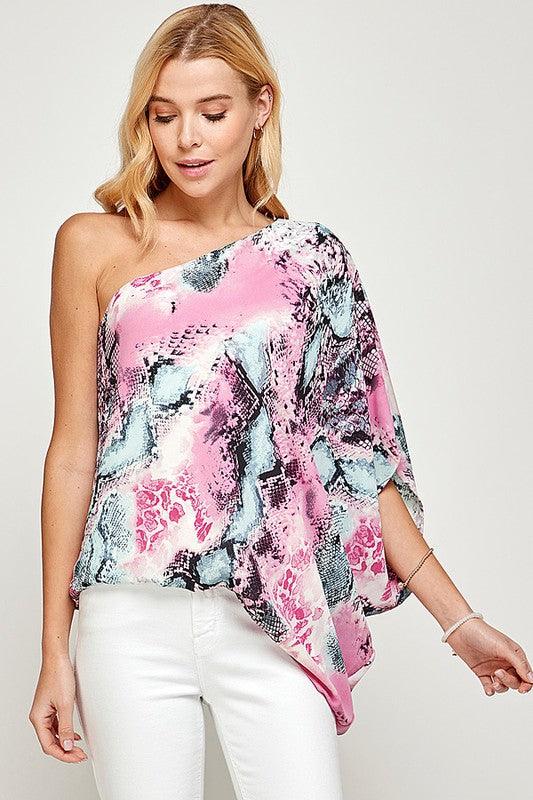 Snakeskin One Shoulder Top - RK Collections Boutique