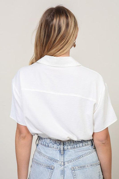 Short sleeve collared button down crop top - RK Collections Boutique