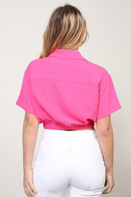 Short sleeve collared button down crop top - RK Collections Boutique