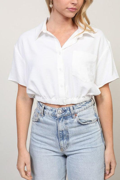 Short sleeve collared button down crop top - RK Collections Boutique