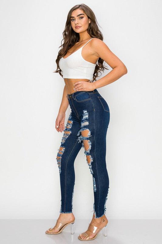 LO-191 stretch high waist destroyed skinny jeans - RK Collections Boutique