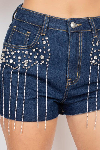 rhinestone five pocket denim shorts - RK Collections Boutique