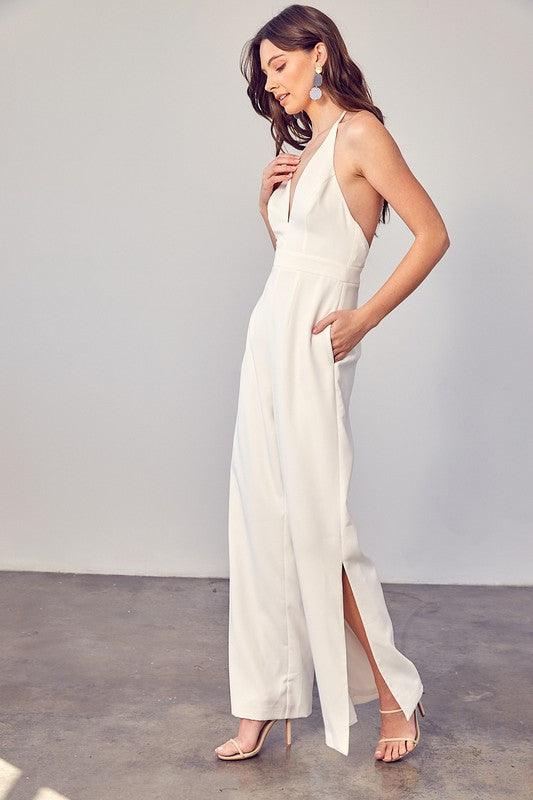 Deep v-neck wide leg jumpsuit - RK Collections Boutique