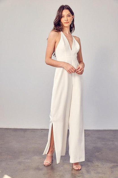 Deep v-neck wide leg jumpsuit - RK Collections Boutique