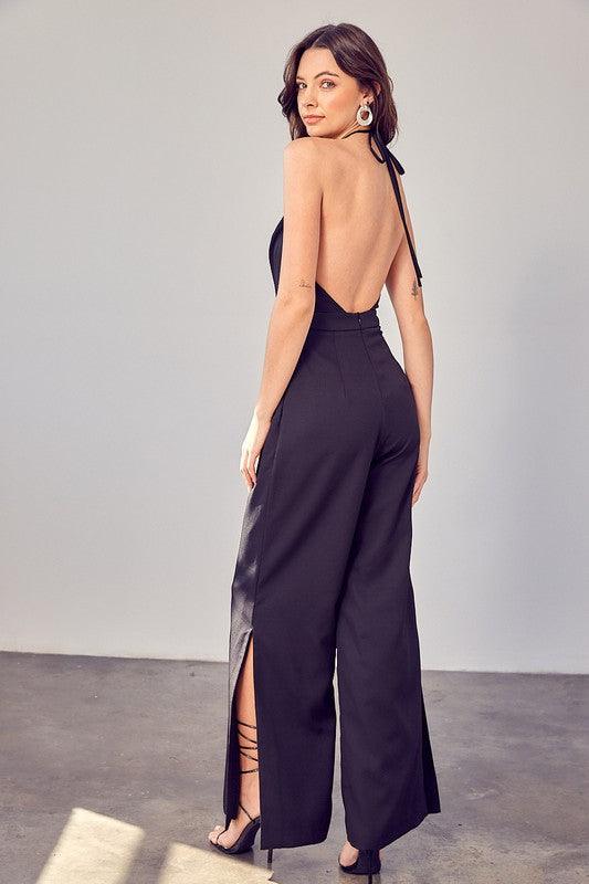 Deep v-neck wide leg jumpsuit - RK Collections Boutique