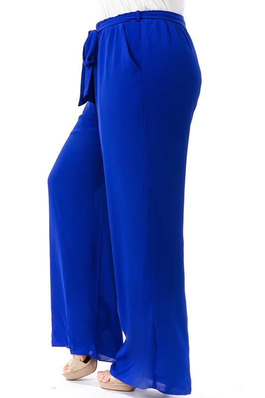 PLUS belted wide leg pants - RK Collections Boutique