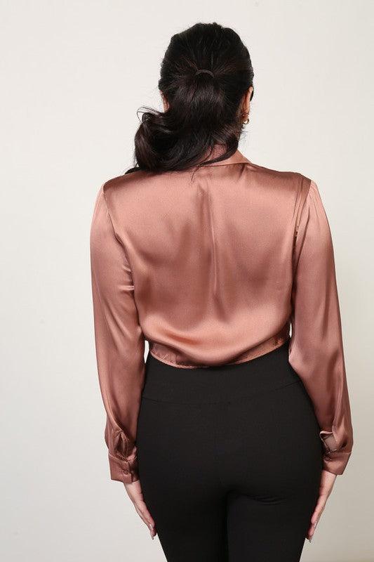 satin tie front collared shirt - RK Collections Boutique