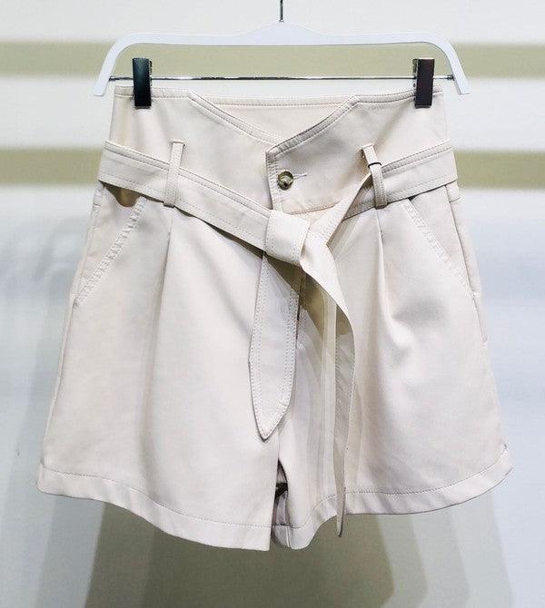 high waist belted faux leather shorts - RK Collections Boutique