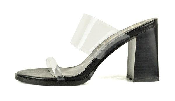 chunky stacked heel sandal with clear pvc upper - RK Collections Boutique