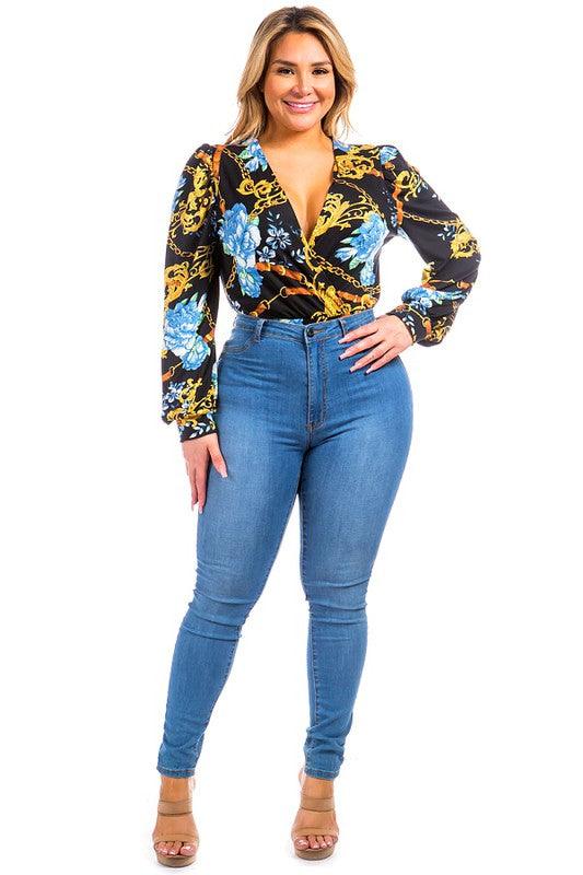 PLUS chain & floral surplice bodysuit - RK Collections Boutique