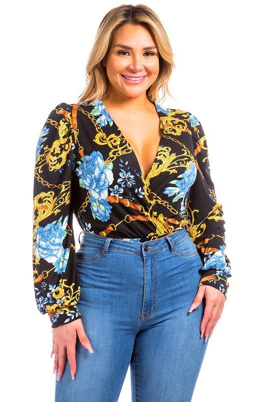 PLUS chain & floral surplice bodysuit - RK Collections Boutique