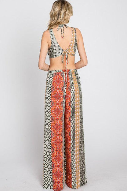 boho multi pattern cutout jumpsuit - RK Collections Boutique