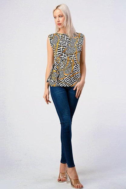 geometric/chain sleeveless gathered top - RK Collections Boutique