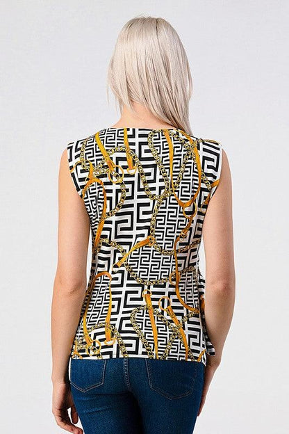 geometric/chain sleeveless gathered top - RK Collections Boutique