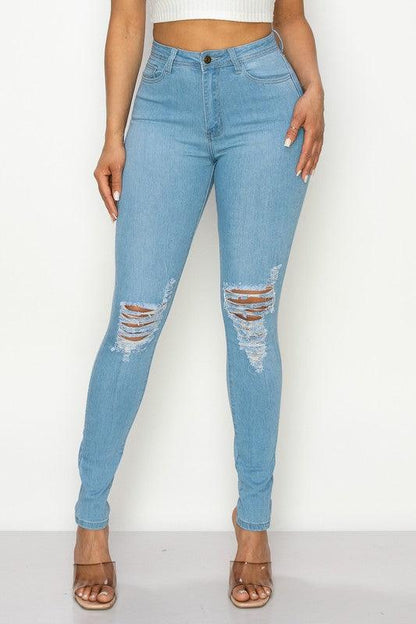 LO-202 High rise stretch ripped knee skinny jeans - RK Collections Boutique