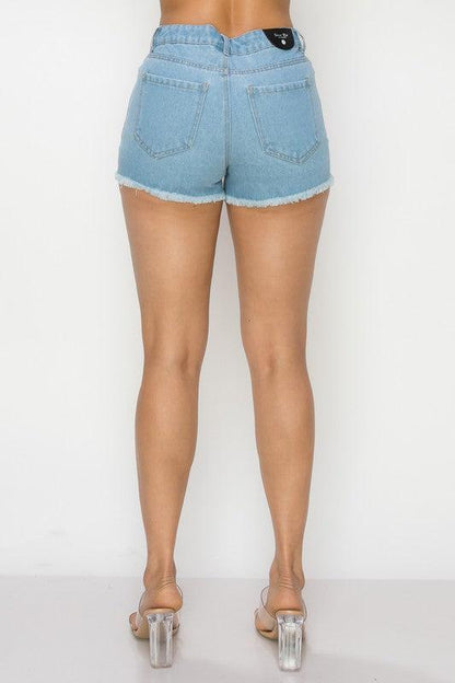 Stone fringe frayed denim shorts - RK Collections Boutique