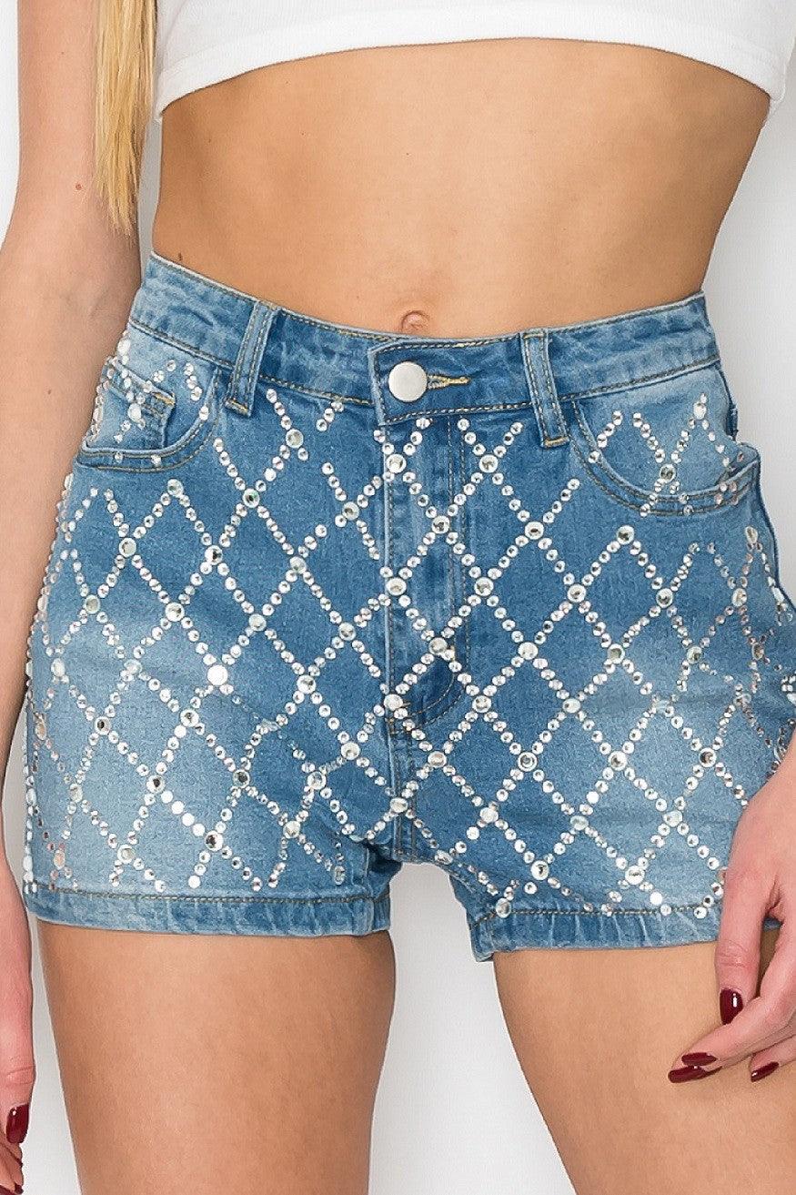 Rhinestone embellished denim shorts - RK Collections Boutique