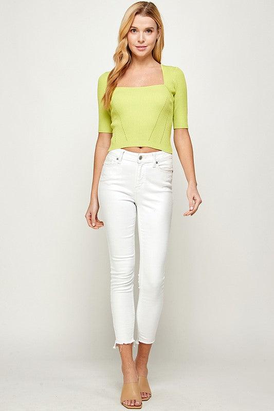 Short Sleeve Square Neck Knit Top - RK Collections Boutique