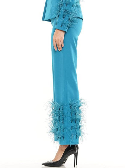 feather trim dress pant - RK Collections Boutique