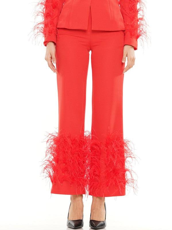 feather trim dress pant - RK Collections Boutique