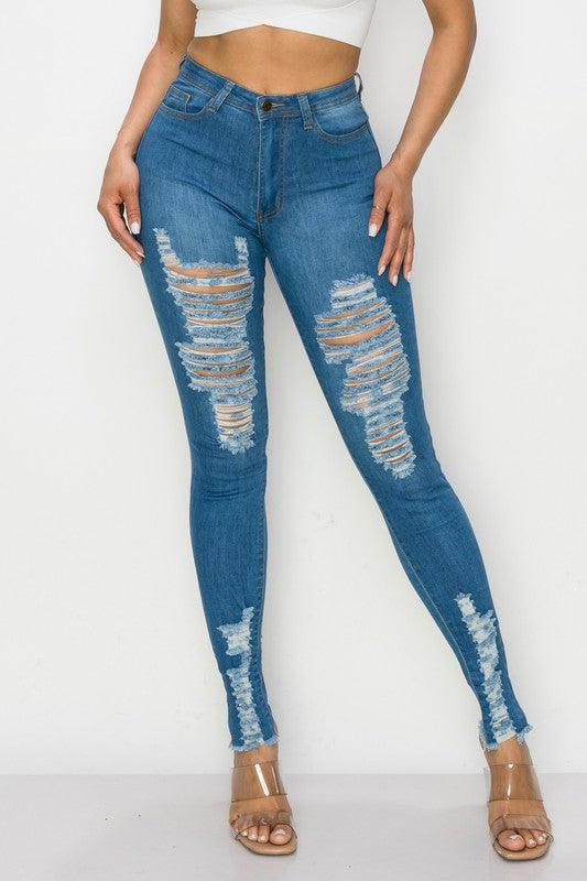 LO-196 High rise stretch distressed skinny jeans - RK Collections Boutique