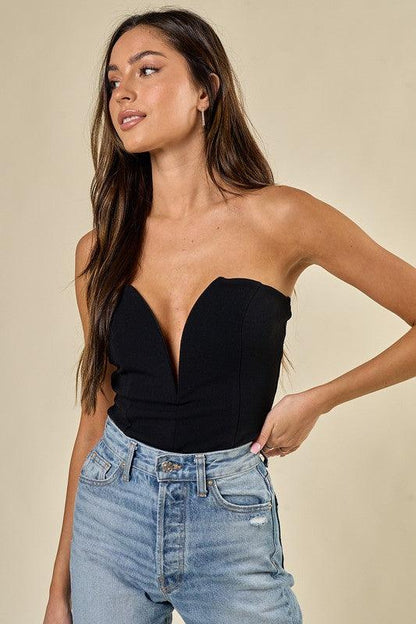 Strapless Deep V Neck Bodysuit - RK Collections Boutique