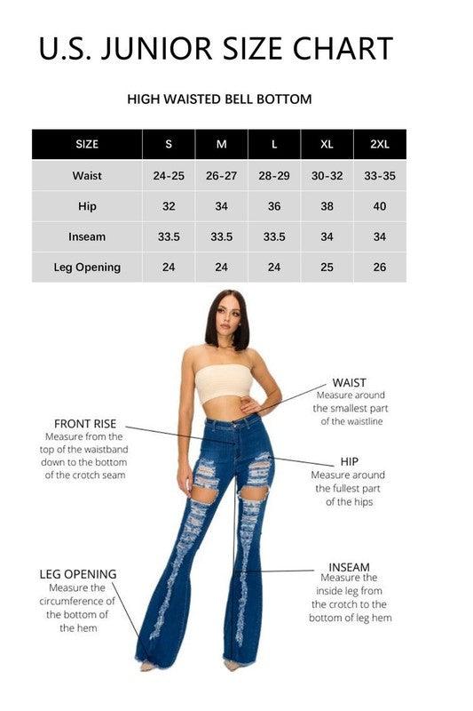 BC-088 ripped knees high waist stretch bell bottom jeans - RK Collections Boutique