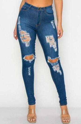 LO-194 High waist stretch distressed skinny jeans - RK Collections Boutique