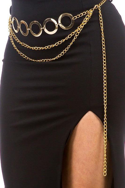 chain belt slit knee length skirt - RK Collections Boutique