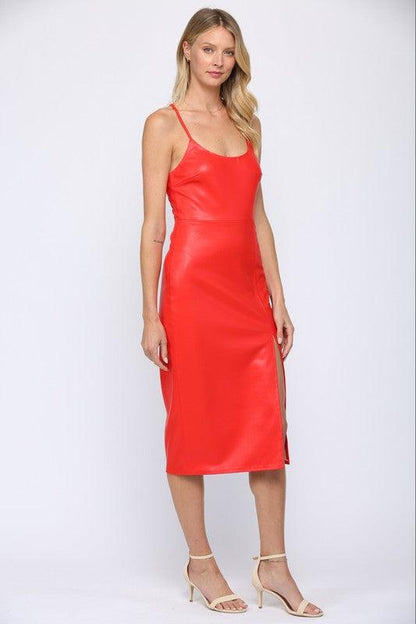 faux leather midi slip dress - RK Collections Boutique