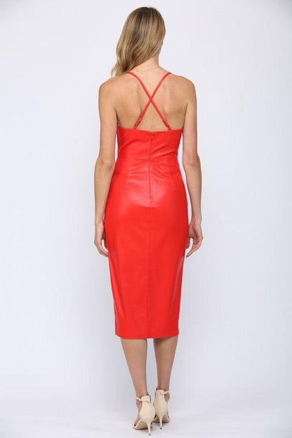 faux leather midi slip dress - RK Collections Boutique