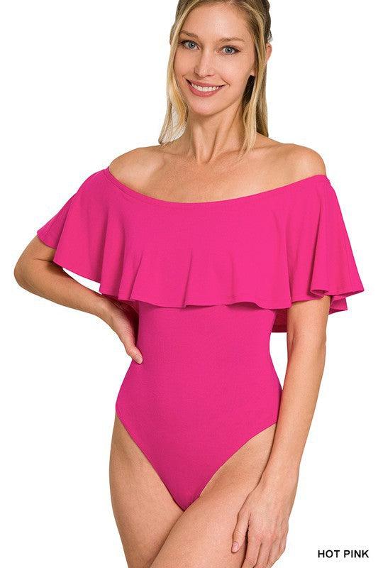 ruffle off the shoulder bodysuit - RK Collections Boutique