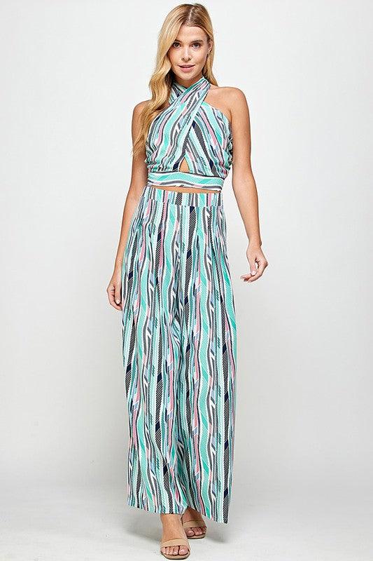 halter neck crop top w/ palazzo pant set - RK Collections Boutique