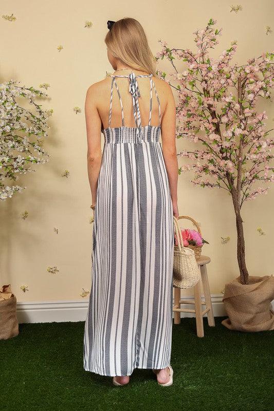 PLUS Halter Maxi Striped Dress - RK Collections Boutique