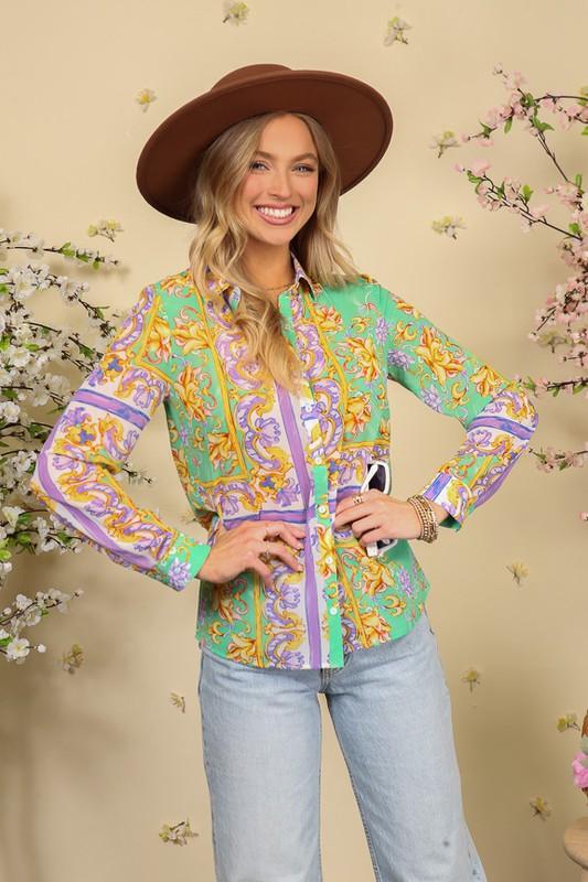 Print chiffon button down shirt - RK Collections Boutique