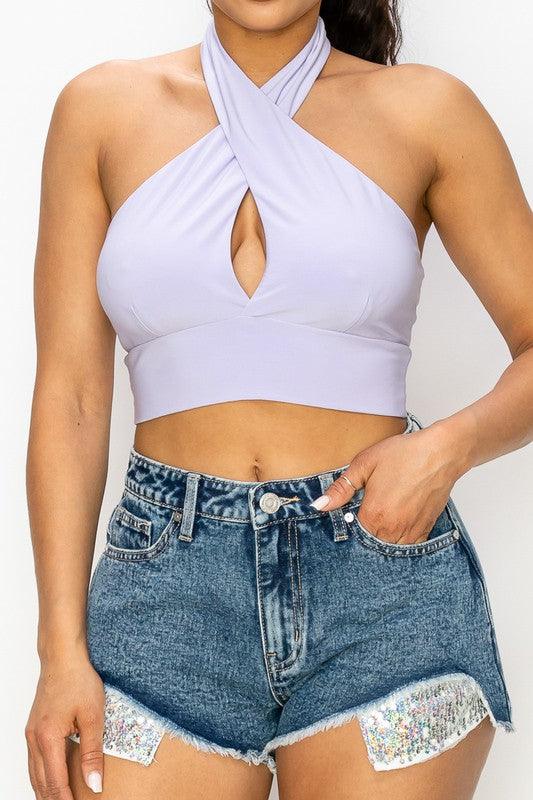 Halter Neck Cutout Solid Crop Top - RK Collections Boutique