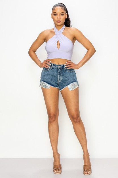 Halter Neck Cutout Solid Crop Top - RK Collections Boutique